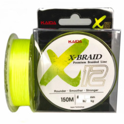 Плетенный шнур круглый Х-12 X-BRAID ярко желтый Japan Technology-13,0 кг