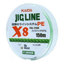 Плетенка KAIDA 12 JIG LINE X8 PE ярко зеленая 150м  0,12мм 0LB