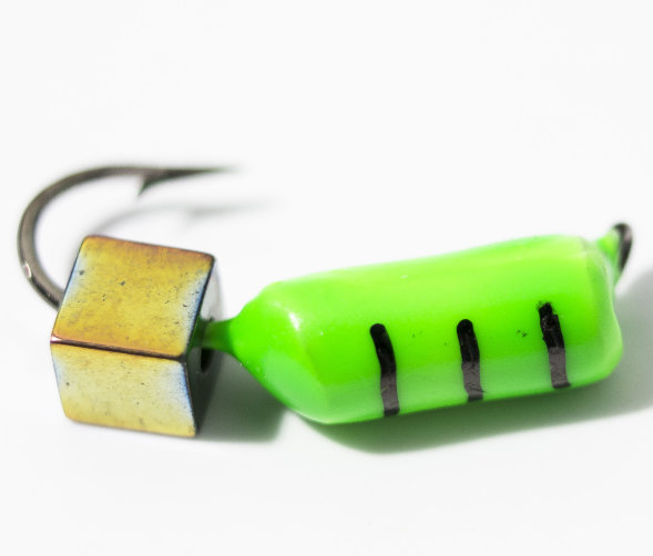 Мормышка вольфрамовая Condor Столбик с кубиком Хамелеон зеленый, 1,5 мм 15 шт